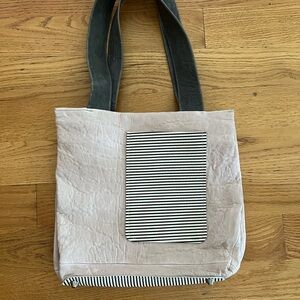 Anthropologie Daniella Lehavi Pink Leather tote. grey and white accents. NWOT